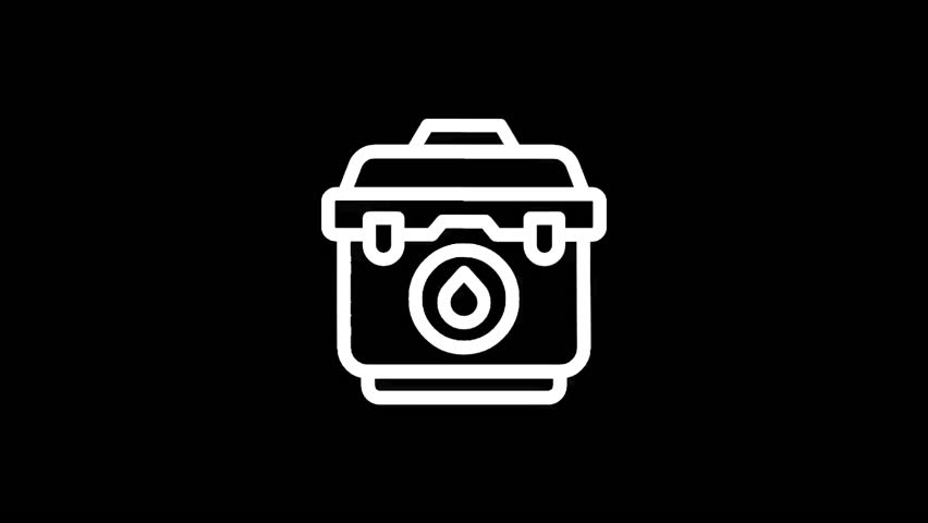 A white cooler icon with a water drop symbol on a black background, perfect for various design projects.