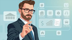 Businessman digital interface leasing, art video illustration. - Powered by Shutterstock - Get 15% off with code: PIKWIZARD15