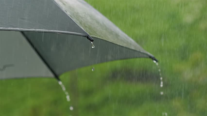 Rain Falling on Black Umbrella, Rainy Weather Background