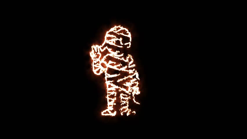 Fiery Neon Glowing Line Art of Mummy Character