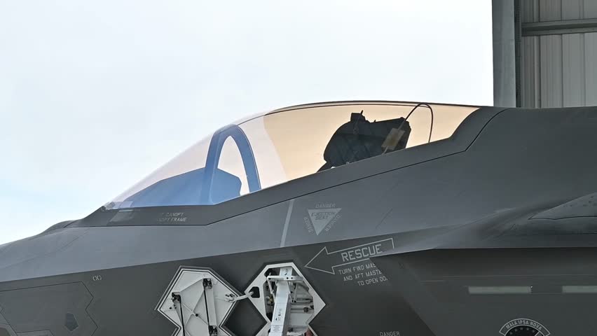 The F-35 fighter jet canopy opens automatically before the pilot enters the cockpit.