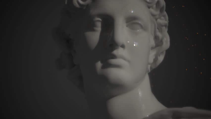 Classical antique sculpture of Apollo and a human skull crawling over his face, the dispute of the concept of immortality and mortality, the philosophy of death in the culture of. 3D Illustration