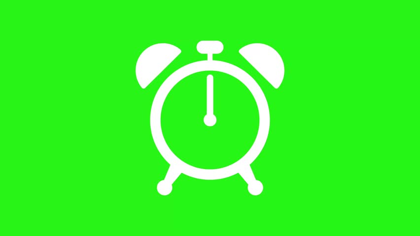 White alarm clock icon time lapse animation on green screen in 4K