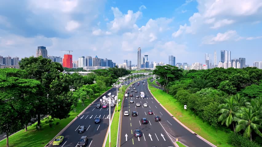 Aerial view of high-rise buildings in Futian District, Shenzhen, Guangdong, China ，Internationalized