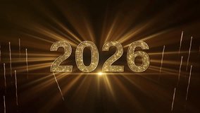 Golden 2026 Happy New year Blast animation shine flickering firework bokeh background. celebration Holiday new year 2026 festival party time event. Greetings, Wishes, Holiday Cards, Celebration 3D 4K - Powered by Shutterstock - Get 15% off with code: PIKWIZARD15