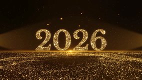 Happy new year 2026 animation. Shiny golden gradient numbers on glittering sparkling wave New Year background. fireworks festival Beautiful night sky. Concept Merry Christmas and Happy New Year 3D 4K - Powered by Shutterstock - Get 15% off with code: PIKWIZARD15