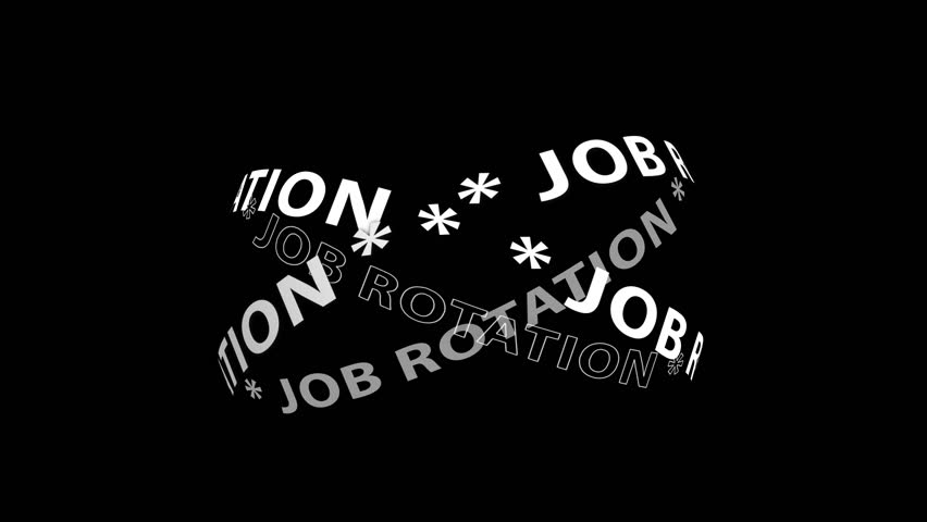 3D animation with two interlocked rotating text rings saying “job rotation”, seamless loopable typography element on transparent background, perfect for modern HR and business presentations
