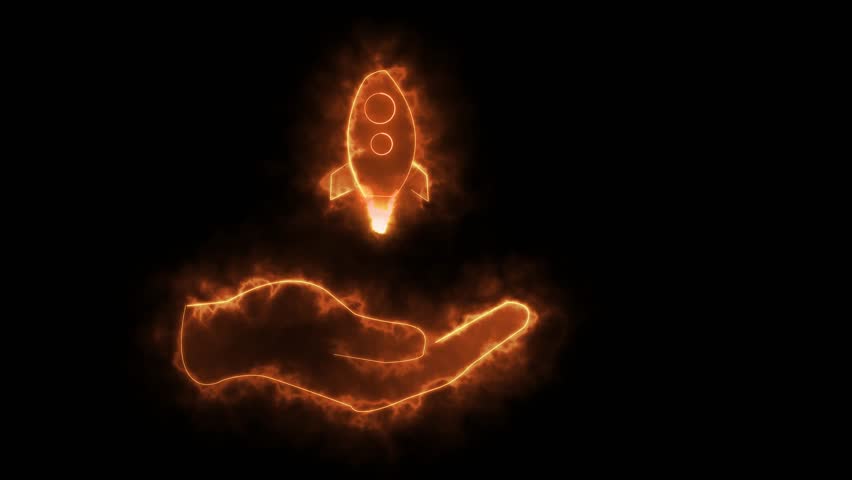 Rocket neon horizontal all the video icon space startup launch vector graphic template hd.Neon spaceship horizontal all the video rocket icon glowing startup symbol vector design.