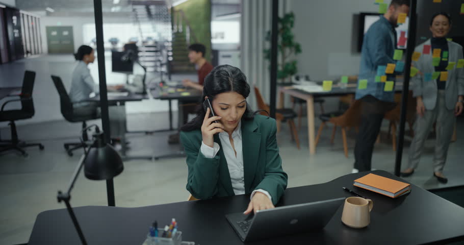 Business-Themed Compilation with a Woman at Work on Laptop Computer. Footage with Online Research, Phone Discussions, Conversations with Manager and Moments of Stress while Finishing Reports