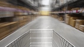 A first person perspective from a shopping cart moving at high speed through a large modern warehouse store. The rapid motion creates a dynamic time lapse. - Powered by Shutterstock - Get 15% off with code: PIKWIZARD15