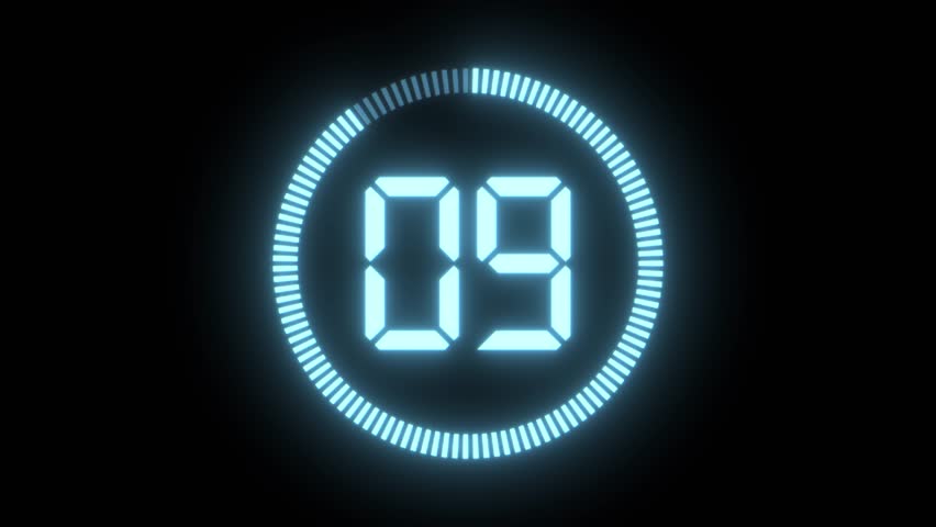 Animated blue glowing countdown timer from 20 to 0 seconds on a black background. Minimal hitech count down design, flat video suitable for overlay or tint layer