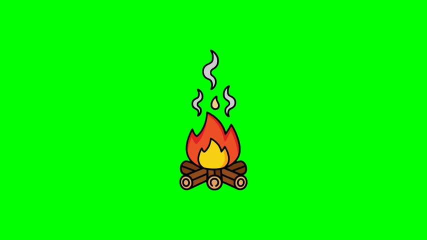 burning campfire with wooden logs, yellow red flame and gray smoke, simple cartoon flat design style - Powered by Shutterstock - Get 15% off with code: PIKWIZARD15