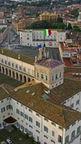  Aerial view rooftops of the city of Rome, Italy. Establishing shot of the capital