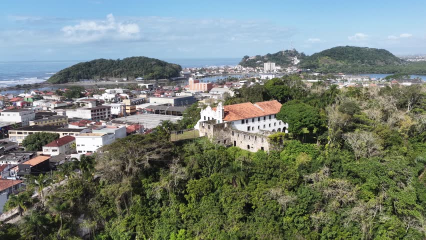 Monastery At Itanhaem In Sao Paulo Brazil. Touristic Attraction. Downtown Cityscape. Matrix Square. Monastery At Itanhaem In Sao Paulo Brazil. Beach Skyline.