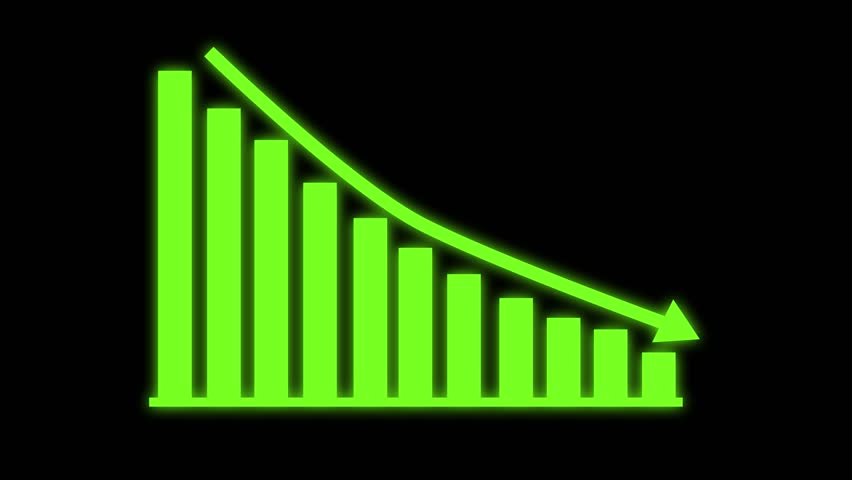 Business Bar Chart with Downward Arrow Symbolizing Decline Animation