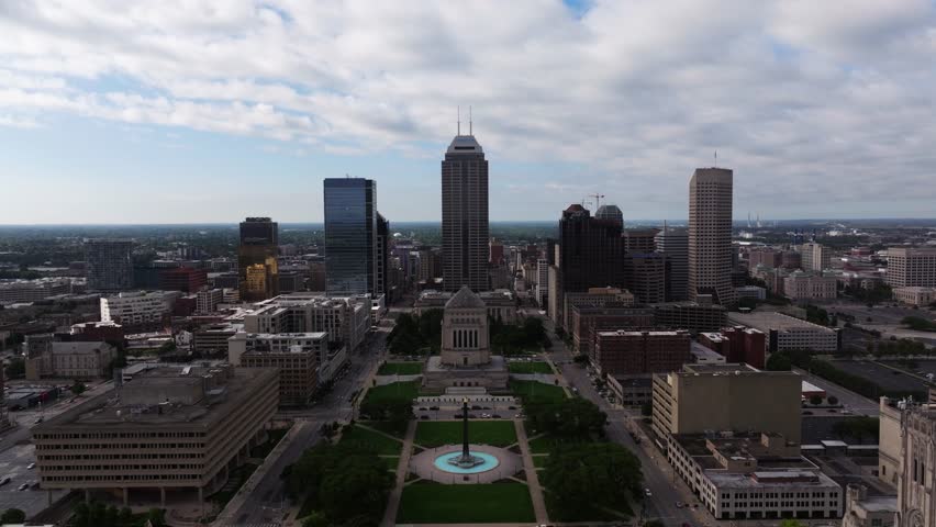 Drone Descends to Reveal American Legion Mall and Obelisk Square