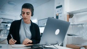 Portrait of Friendly woman call center with headset in Customer Service, Technical IT Support Talking with Customer, Help, Problem Solving, Consulting, CRM virtual communication sit at desk in office. - Powered by Shutterstock - Get 15% off with code: PIKWIZARD15