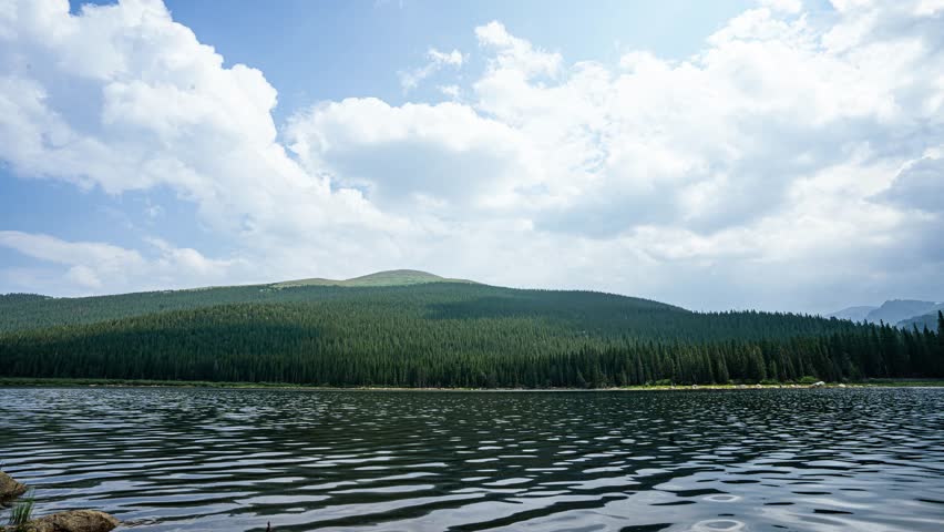 Timelapse over Echo Lake, Colorado, captures shifting skies, drifting clouds, and shimmering reflections against the Rocky Mountain backdrop, showcasing nature’s beauty in motion