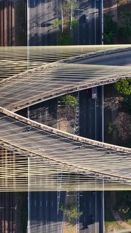 Sao Paulo Skyline At Sao Paulo In Brazil. Downtown Cityscape. Cable Bridge. Urban Landscape. Sao Paulo Skyline In Brazil. Metropolis District. Sao Paulo Brazil.
