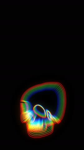 Seamless vertical video animation of glowing jelly skull. Funny halloween background with rainbow neon flare echo effect.