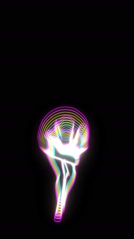 Seamless vertical video animation of glowing walking skull. Funny halloween background with rainbow neon flare echo effect.