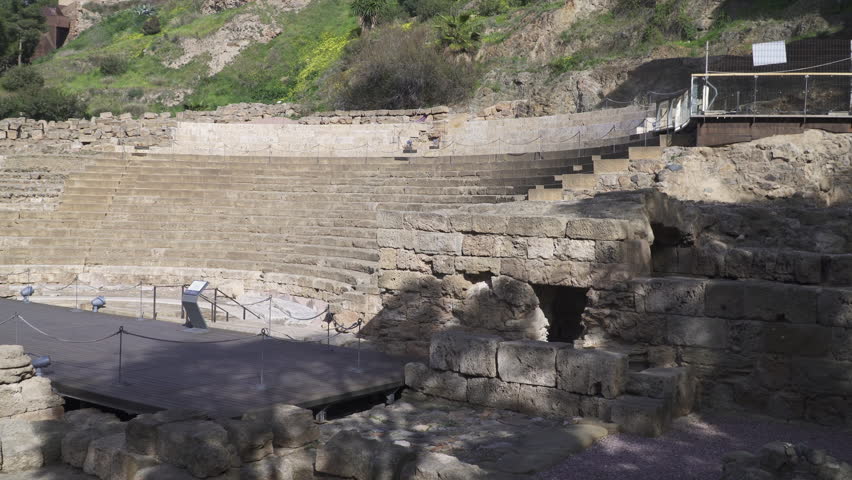 Ancient Roman Theatre ruins located in historic center of Malaga, Andalusia, Spain