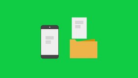File copy from smartphone to folder. modern minimalistic design. Data transfer animation on green background. Document backup, cloud computing idea. - Powered by Shutterstock - Get 15% off with code: PIKWIZARD15