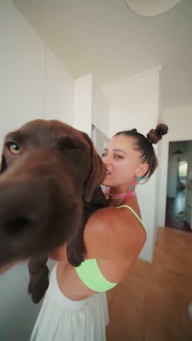 Enjoying Playful Moments with a Charming Labrador Dog in the Kitchen Space and Environment