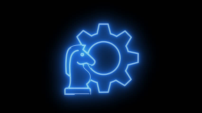 chess horse and cogwheel icon with neon effect