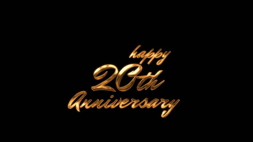 Animated golden 20th anniversary on a black background. The logo shines and reflects light, creating a luxurious and classic cinematic feel.