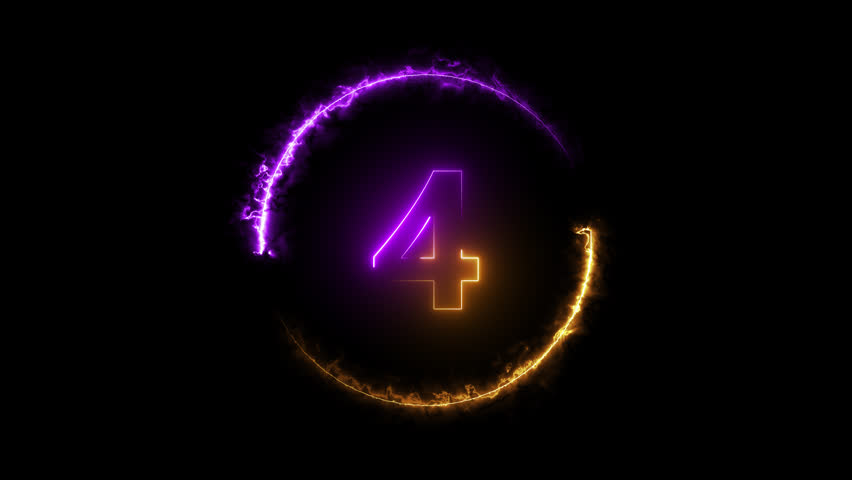 10 to 0 countdown animation with fusion, arc and fire effects in yellow and purple colors, transparent background with alpha channel, perfect for scene opener or intros