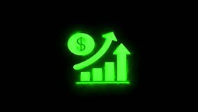 Green neon profit icon pulsing for stock market analysis and success. Animated business metric graphic showing people and growth arrow movement loop - Powered by Shutterstock - Get 15% off with code: PIKWIZARD15
