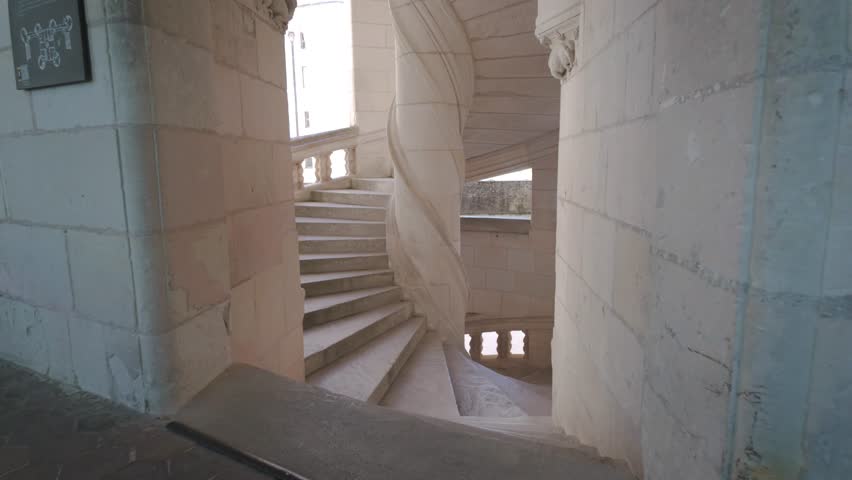 Chambord interior stair in a nice light cast in slowmotion