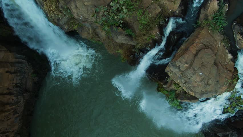 Top-down view of Turbinas Santa Cruz waterfalls in Vista Hermosa, Jalisco, Mexico