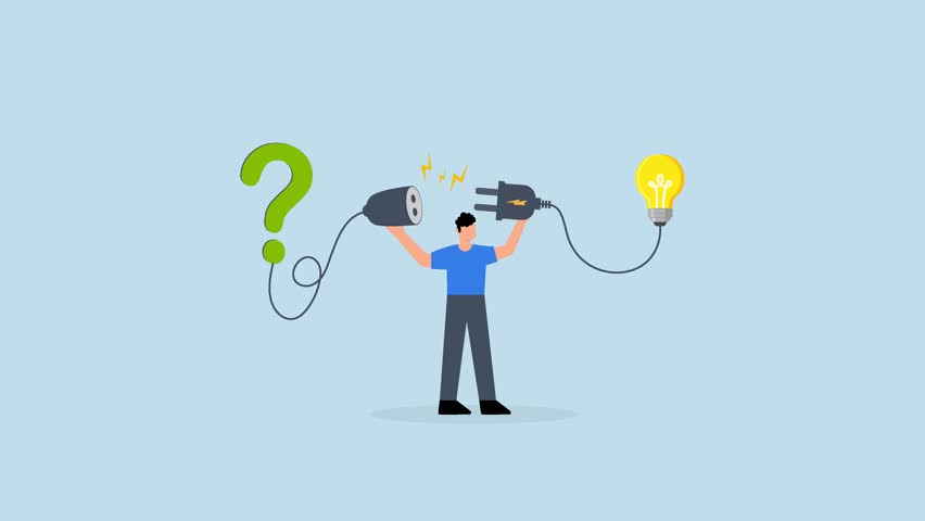 Simplify idea to find solution, businessman is leaving behind a chaotic mess and heading towards a simple idea represented by a lightbulb