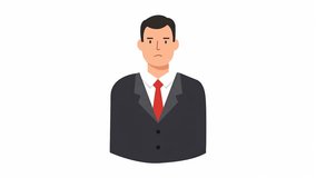 Flat vector illustration of a businessman in a suit with a serious expression. The man is wearing a black suit and a red tie against a white background. - Powered by Shutterstock - Get 15% off with code: PIKWIZARD15