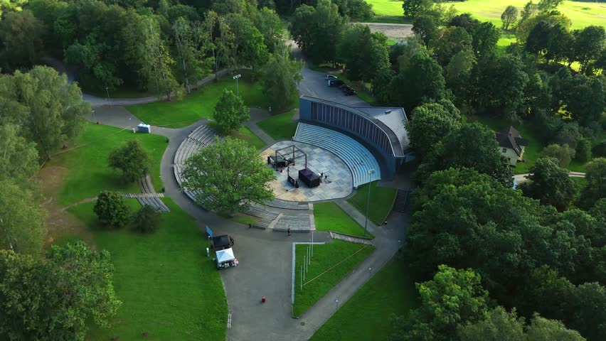 Aerial view of Talsi amphitheater surrounded by lush greenery