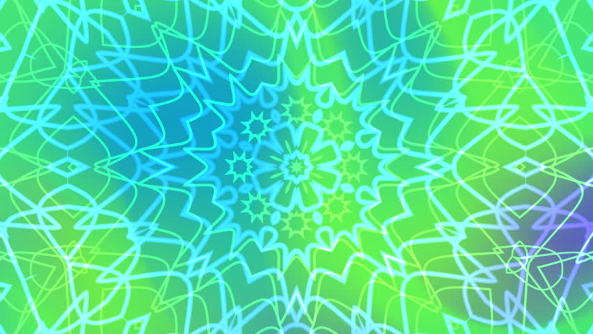 Animation kaleidoscope overlay Blue green pattern with radial stars designs. Perfect for backgrounds, prints, digital designs, and decorative items.