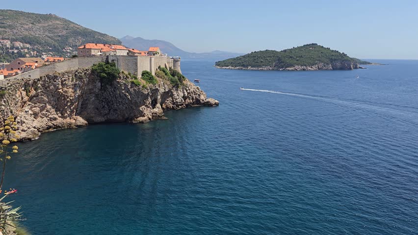 Dubrovnik old town and the Lokrum island in the Adriatic Sea, Croatia