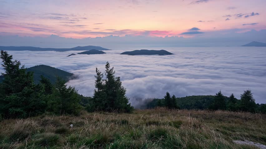 Slow Moving Fog Clouds in Mountain Valley, Peaceful Nature Time Lapse