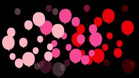 Pink red and light pink balloons float upward on black background in looping animation - Powered by Shutterstock - Get 15% off with code: PIKWIZARD15