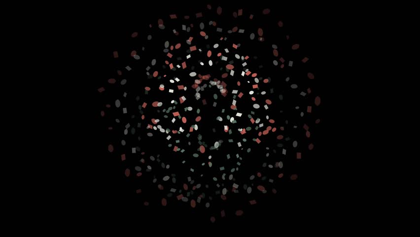 Animated exploding confetti scattering in circular burst on black background showing celebration and festivity