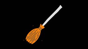 Animated orange witch broom with white handle drawing swirl on dark background in Halloween theme - Powered by Shutterstock - Get 15% off with code: PIKWIZARD15