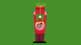 Animated cartoon child in festive red hat smiling while holding gift box high above head on green background - Powered by Shutterstock - Get 15% off with code: PIKWIZARD15