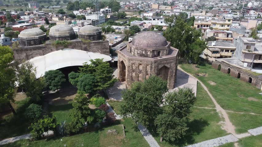 Aerial view of Rawat Fort near Rawat city Rawalpindi Pakistan showing ancient heritage fortress and cultural architecture