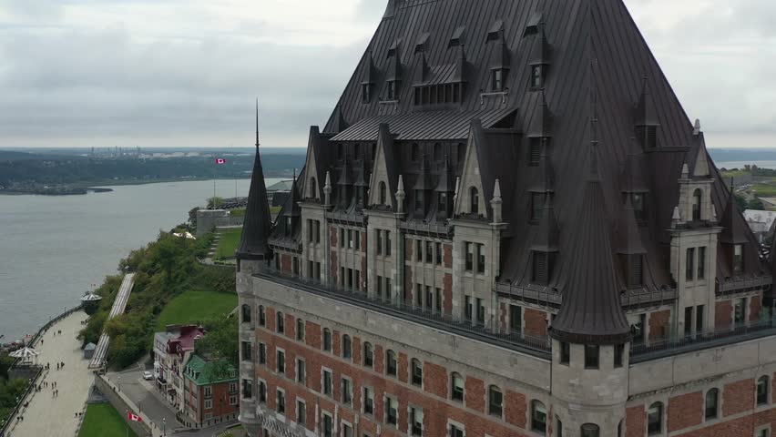 Fairmont Le Chateau Frontenac Aerial Flyback Quebec City Canada