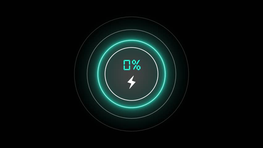 0 to 11% Battery full fast charging animation on black background. Charging screen 11% percent, screen call phone display charging battery, mobile battery charging icon animation concept.