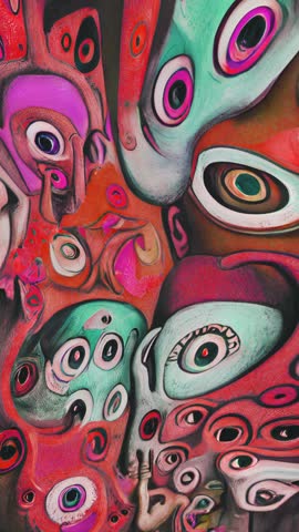 Turbulent scroll of colorful monsters texture illustration. Distorted pattern of digital painting for Halloween events
