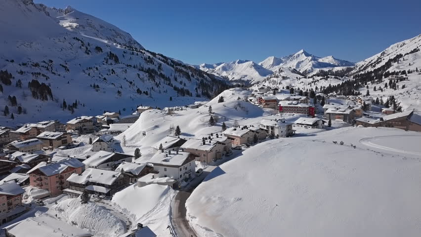 Aerial view of Obertauern ski village, Salzburger Land of Austria.