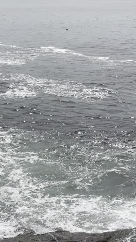 Cliff Overlooking Grey Foamy Waves Sea Ocean Acadia National Park Maine